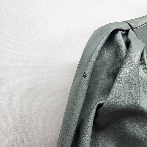 Zara Faux Leather‎ Ruched Puff Sleeve Dress Sold Out Seafoam Green Large - Picture 16 of 16